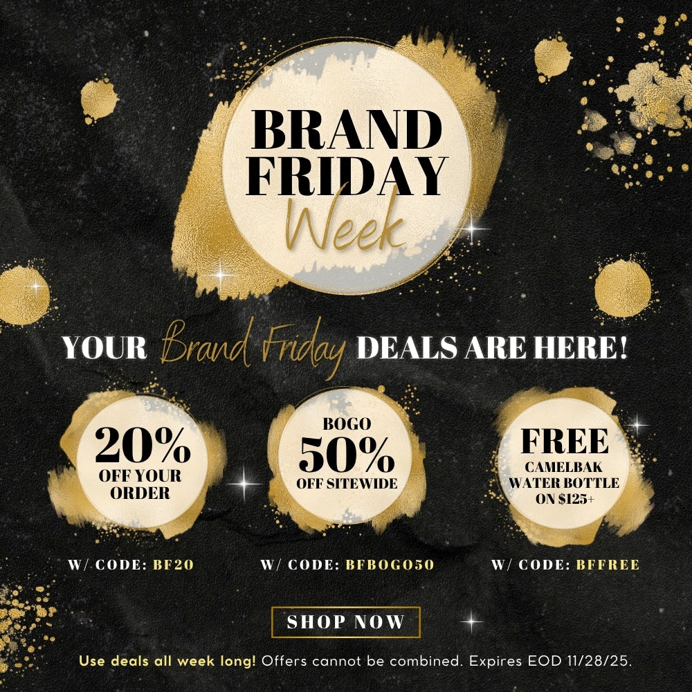 Brand Friday Week — Three Big Deals: 20% Off, BOGO 50% Off, Free CamelBak Water Bottle with $125+ purchase.